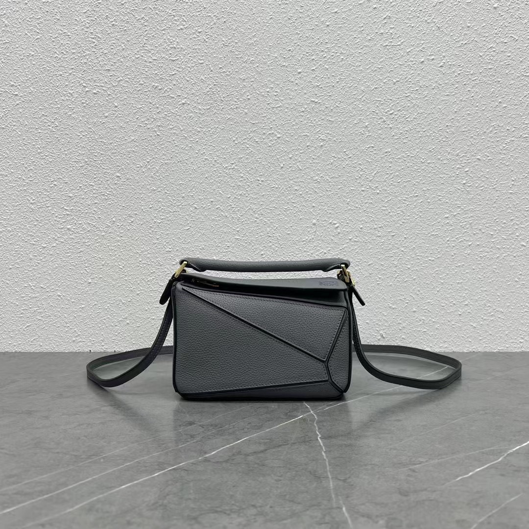 Loewe Mini Puzzle Bag in Soft Grained Calfskin Dark Grey